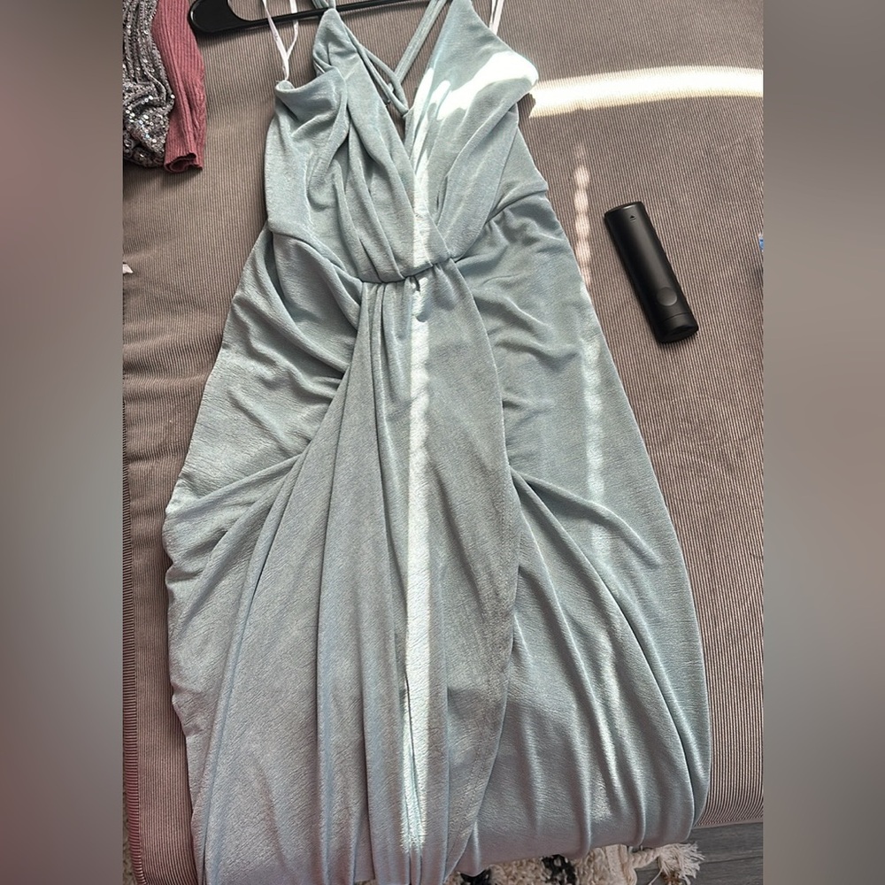 Blue wrap style dress